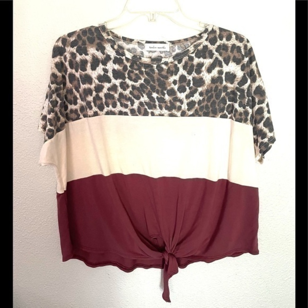 TWELVE MONTHS brown stripe leopard color Block top